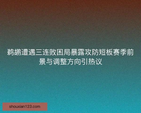 鹈鹕遭遇三连败困局暴露攻防短板赛季前景与调整方向引热议